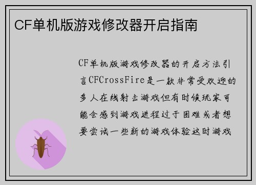 CF单机版游戏修改器开启指南