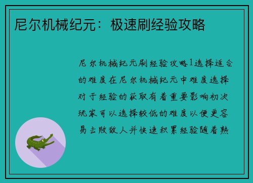 尼尔机械纪元：极速刷经验攻略